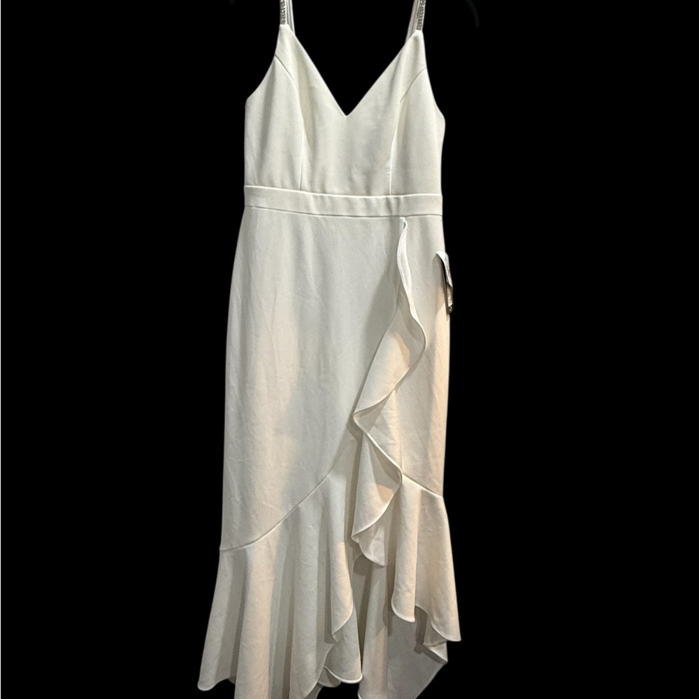 Xscape Ivory Asymmetrical Ruffle Dress